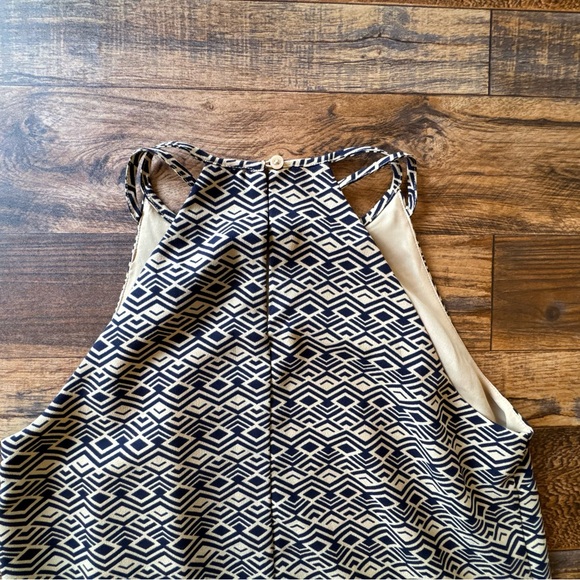 Banana Republic Navy & Cream Geometric Halter Dress XS Lined - Picture 3 of 4